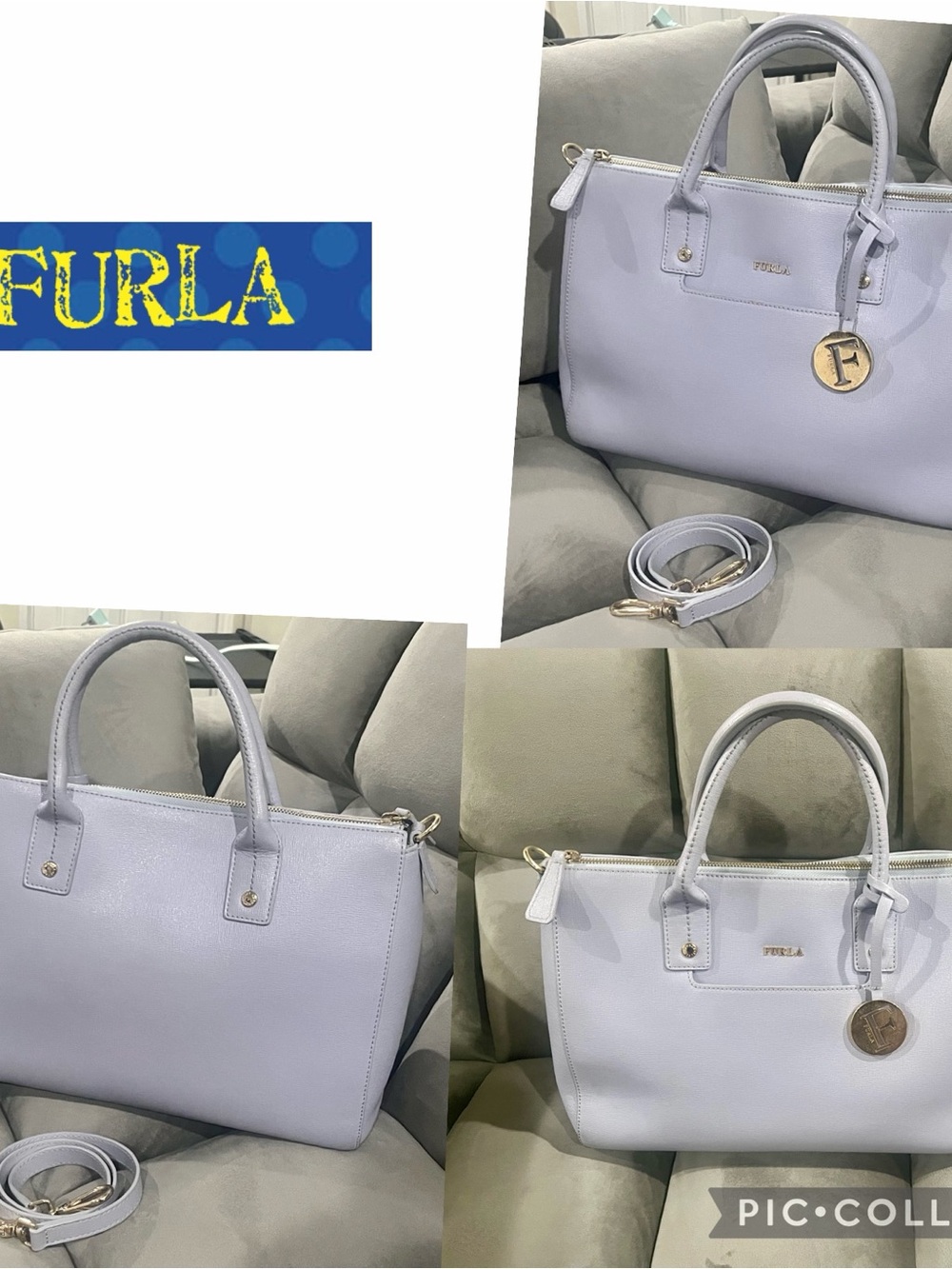 Furla Lilac Leather Satchel with Gold Charm